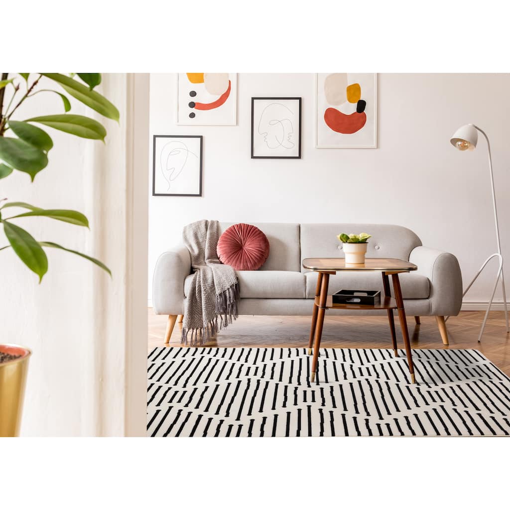 Forte Black White Stripes Area Rug