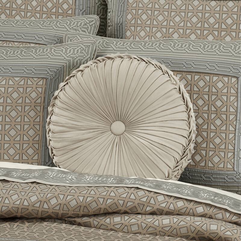 J. Queen New York Alaro Tufted Round Decorative Throw Pillow - Accent - Polyester - Taupe