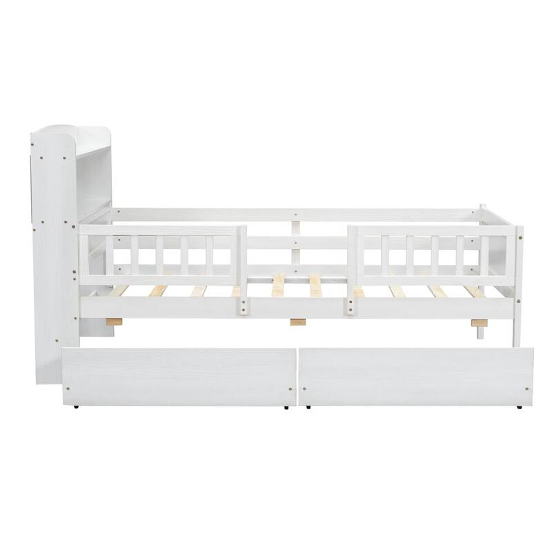 Wood Twin LED Platform Bed with Storage Headboard & Drawers