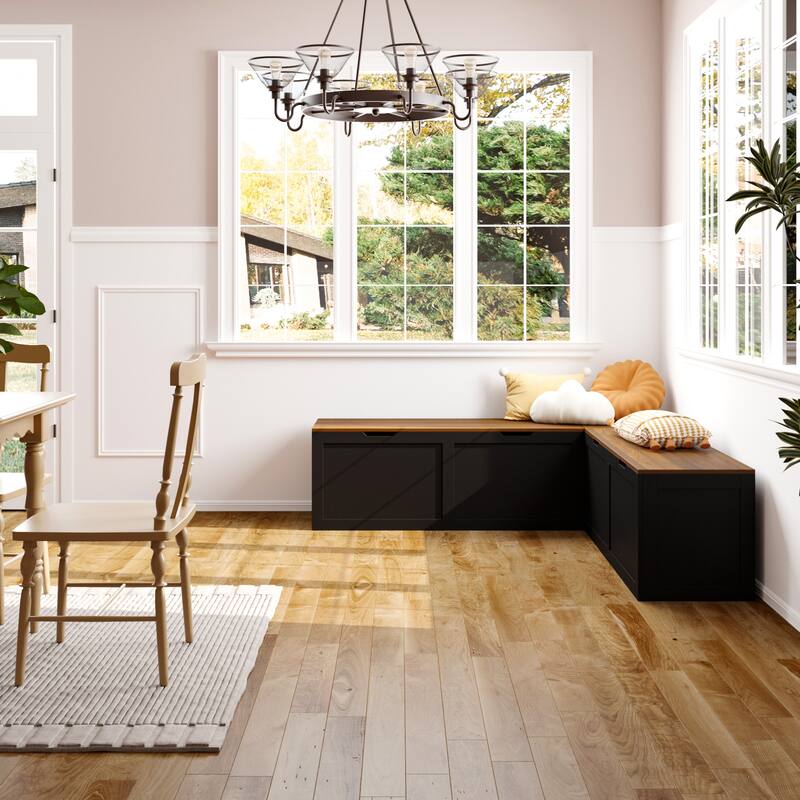 Corner Entryway Bench w/Hidden Storage White Oak Finish Shoe Cabinet