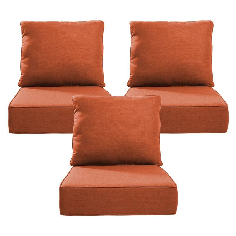 22" W x 24" D x 6" T Outdoor Lounge Chair Replacement Cushion Set Water and Fade Resistant - 3 Sets - Orange