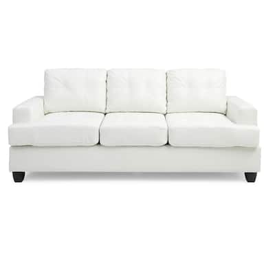 Tufted Faux Leather Square Arm Straight Sofa - 79" - White