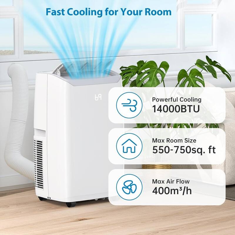 14,000 BTU Portable AC Units, for Rooms up to 750sq.ft, Remote Controlled