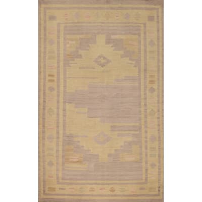 Hand Woven Oriental 100% Wool Carpet Southwestern Tribal Yellow & Gold Kilim Area Rug - 5' 11'' X 4' 0''