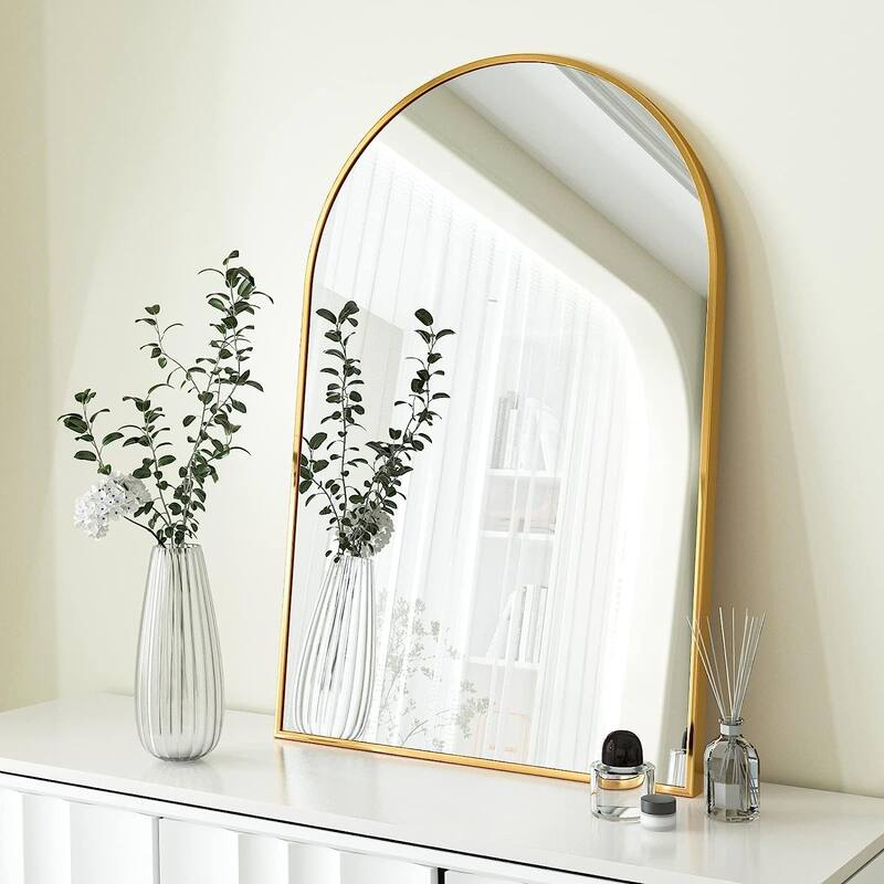 GDFStudio - Verona Architectural Arched Metal Bathroom Vanity Wall Mirror with Elevated Profile & Easy Installation
