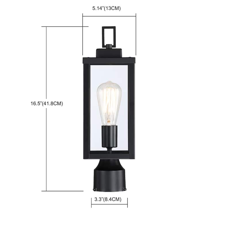 1-light Matte Black Outdoor Post Light Kits Head with Clear Glass Shade