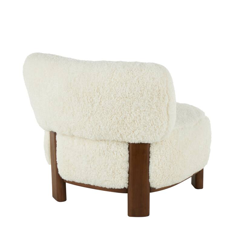 White Polyester Living Room Accent Chair with Brown Wooden Legs