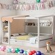 preview thumbnail 13 of 30, Wooden Natural Full size House Bed with 2 Drawers and Built-in Wardrobe White