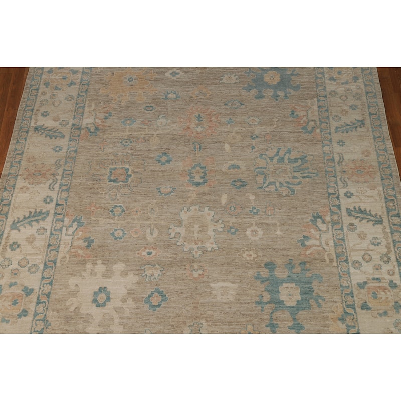 Vegetable Dye Oushak Turkish Rug Hand-Knotted Transitional Wool Carpet - 7'11"x 9'7"
