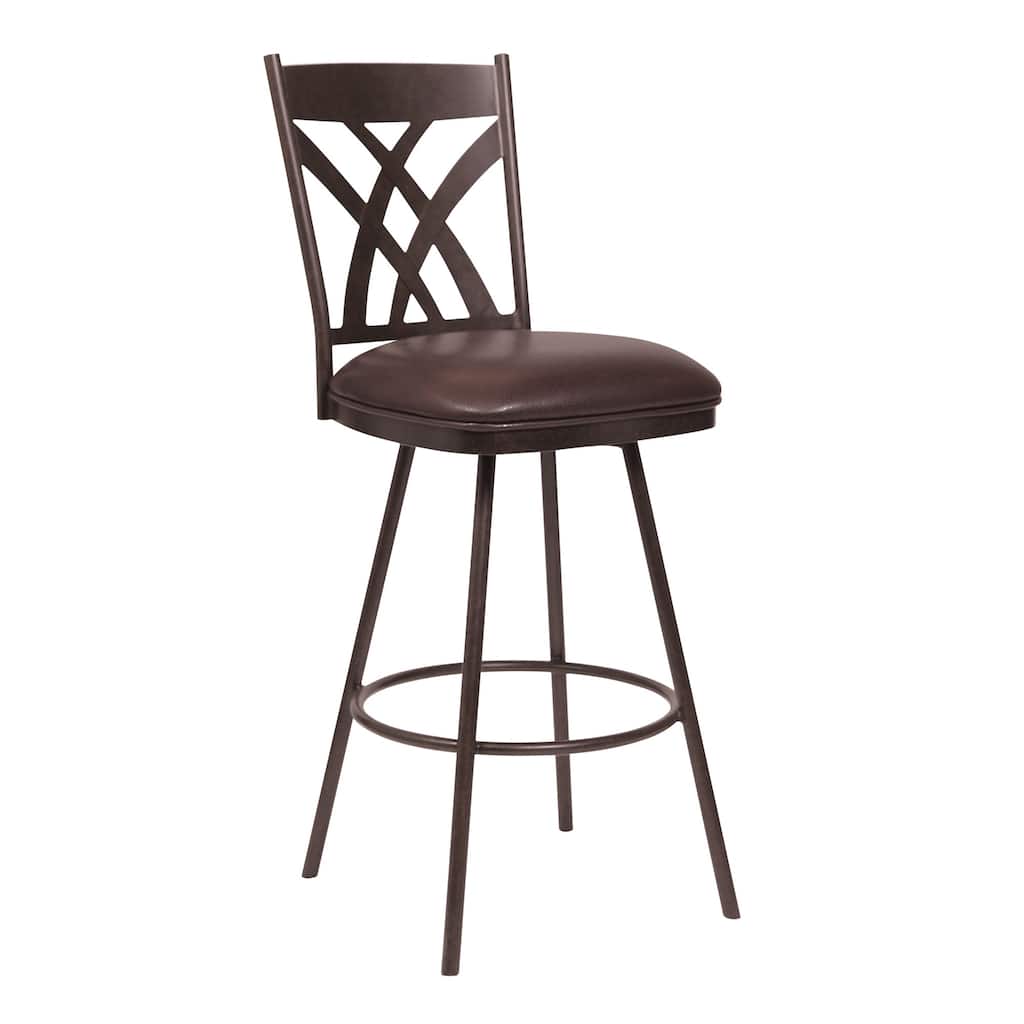26" Stylish Brown Faux Leather Brown Metal Lattice Back Swivel Bar Stool - 43" x 18" x 24"