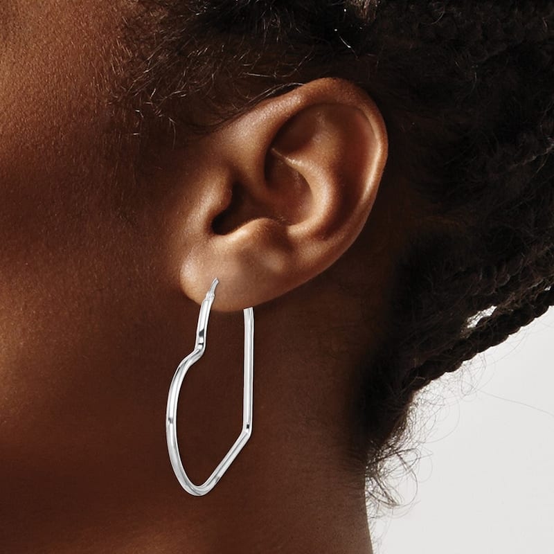 Curata 925 Sterling Silver Rhodium Plated 45x2mm Love Heart Hoop Earrings