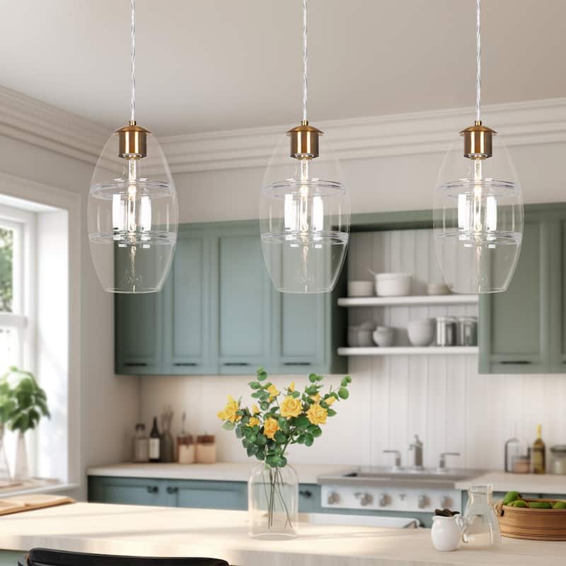 Modern Gold 1-Light Glass Pendant Light for Kitchen Island Dining Room - D6.7"xH12.6"