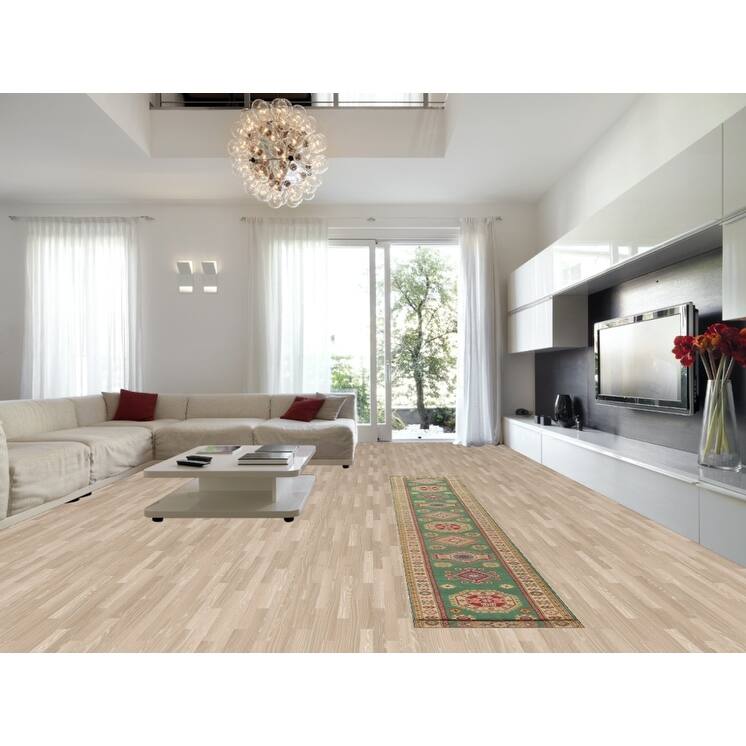 Green Kazak Runner Rug Hand-Knotted Wool Carpet - 2'8" x 16'3"