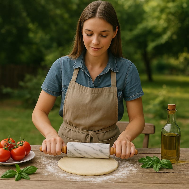 Creative Home Gray Marble 18" Length Rolling Pin w/Deluxe Wood Handles and Cradle