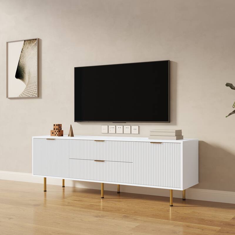 Modern TV Stand, Fashion Elegant TV Stand, 2-drawer TV Cabinet, for Living Room and Bedroom, Warm White