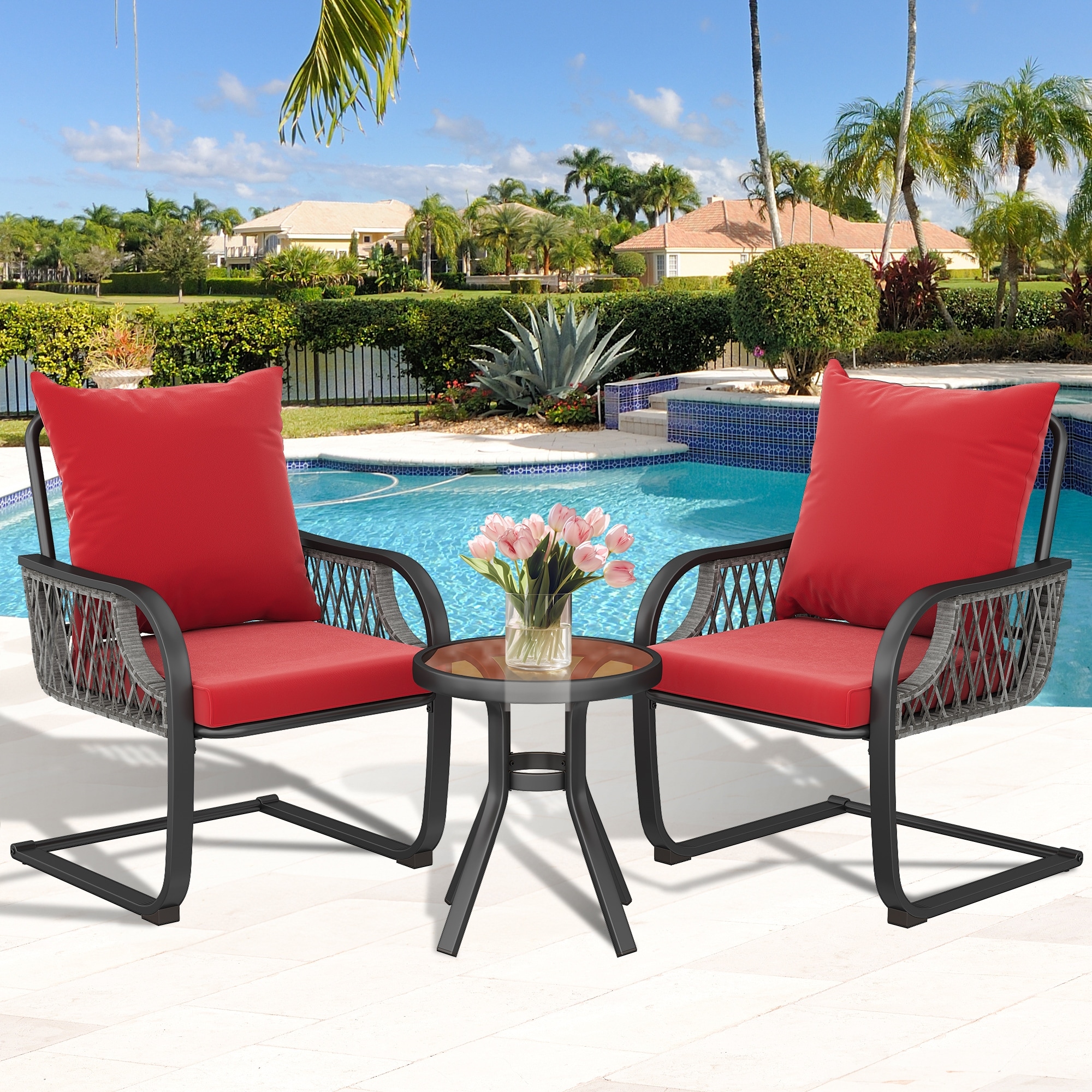 Moasis 3-Piece Outdoor Patio Furniture Wicker Bistro Set C Spring