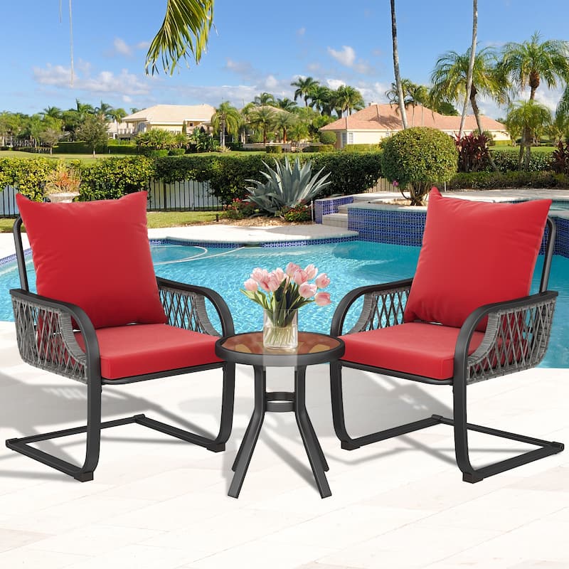 Moasis 3-Piece Outdoor Patio Furniture Wicker Bistro Set C Spring Motion Chairs - 3PCS