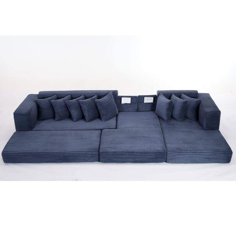 Corduroy L-shaped Chaise Sectional Sofa Convertible Sleeper Sofa Bed