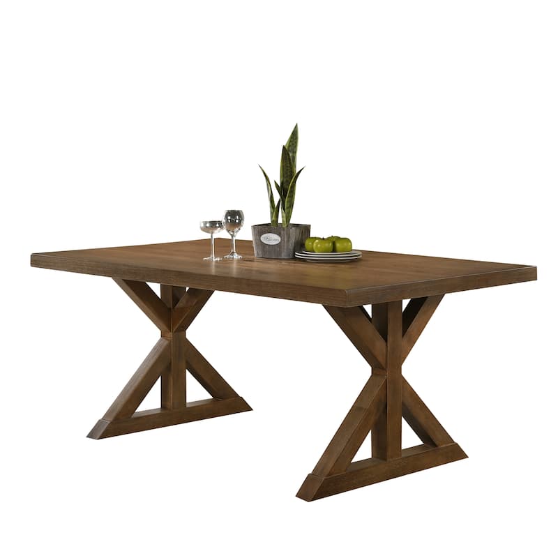 Farmhouse Wood Trestle Dining Table, Brushed Driftwood Finish