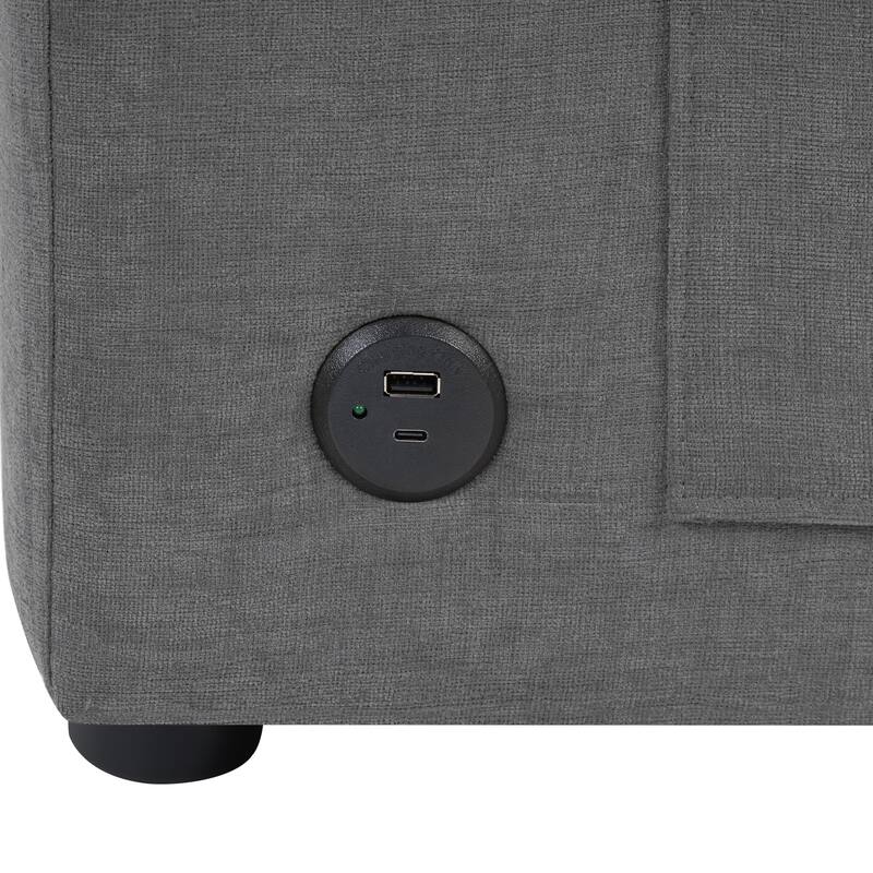 Living Room Chenille L-Shaped Sectional Sofa Set with Curved Chaise Lounge, USB Ports and Side Storage Pockets