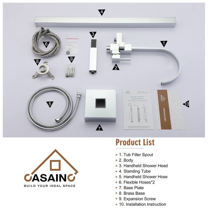 CASAINC Single-Handle Floor-Mounted Bathtub Faucet High Flow Bathroom Tub Filler with Hand Shower