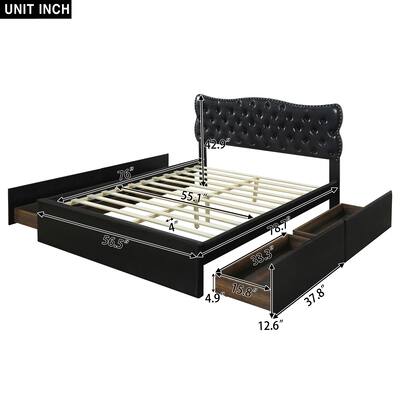 Full Size Bed Frame with 4 Storage Drawers