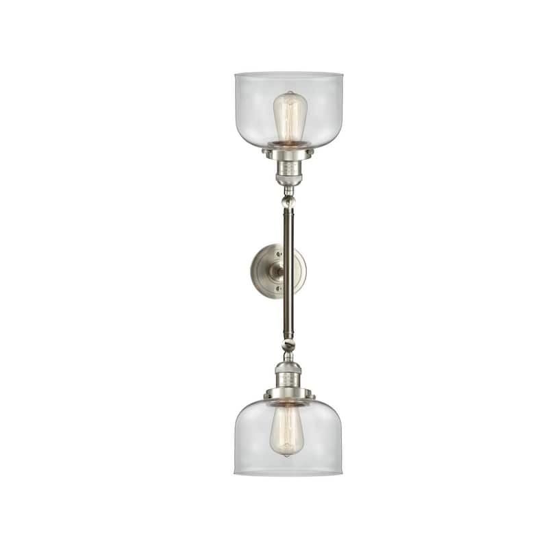 Innovations Lighting Large Bell 2 Light 23" Wide Bathroom Vanity Light - Brushed Satin Nickel / Clear