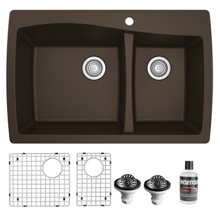 Karran Drop-In Quartz 34 in. Double Bowl 60/40 Kitchen Sink With Bottom Grids and Strainers