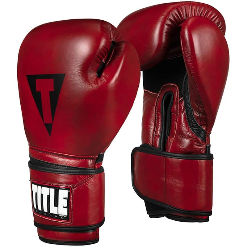 Title Boxing Blood Red Leather Hook and Loop Training Gloves - Red