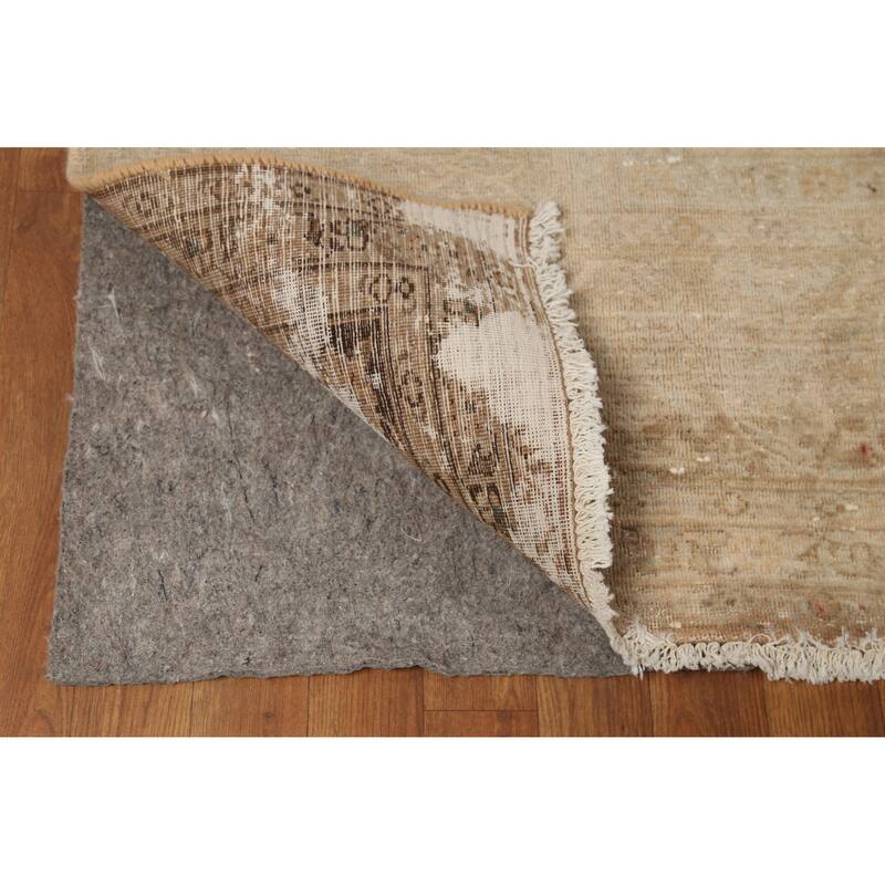 Hand Knotted Oriental 100% Wool Carpet Traditional Distressed Brown Mashad Area Rug - 13' 1'' X 9' 8''