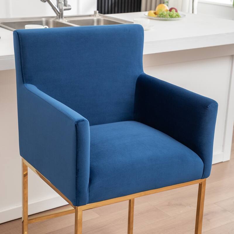 SEYNAR Mid Century Modern Velvet Accent Armrest 27-inch Tall Bar Stool Set of 2 with Metal Frame