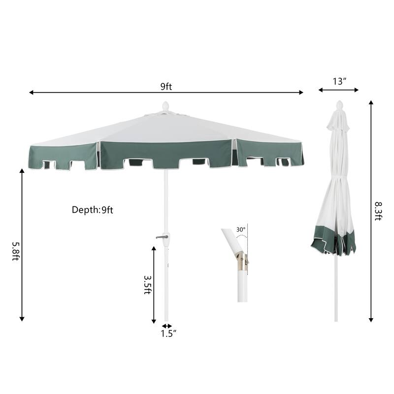 Collins 9 ft. Classic MidCentury Market Patio Umbrella with UV Protection, Auto-Tilt, Crank and Wind Vent, by JONATHAN Y