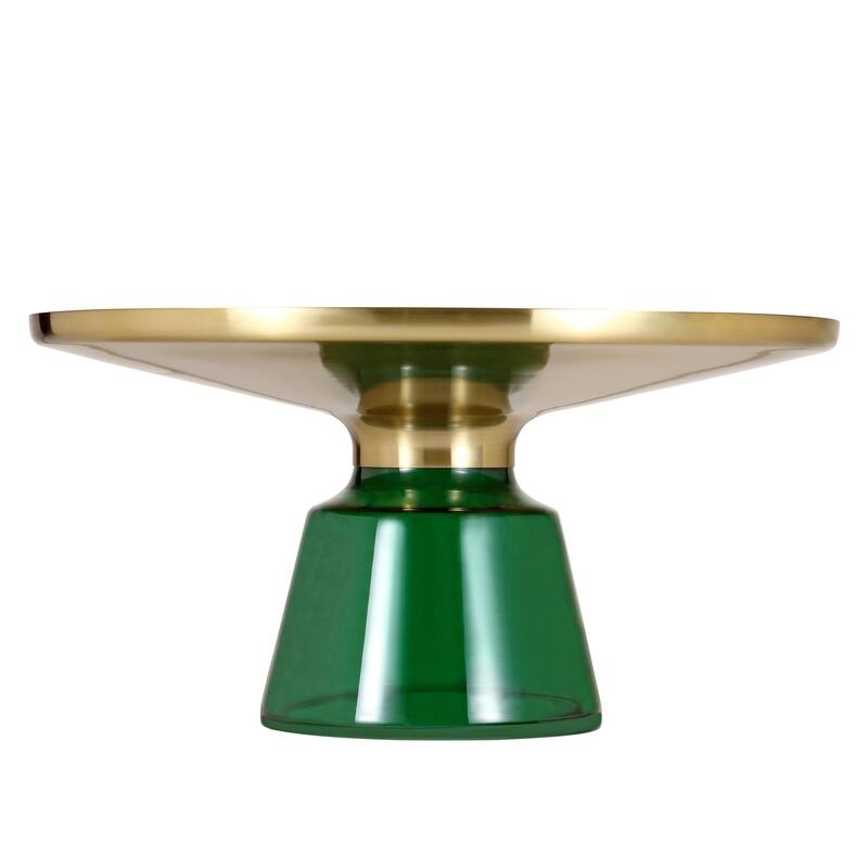 30-Inch Round Coffee Table Glass/Stone Tabletop with Gold Iron Rim Frame Glass Pedestal Base