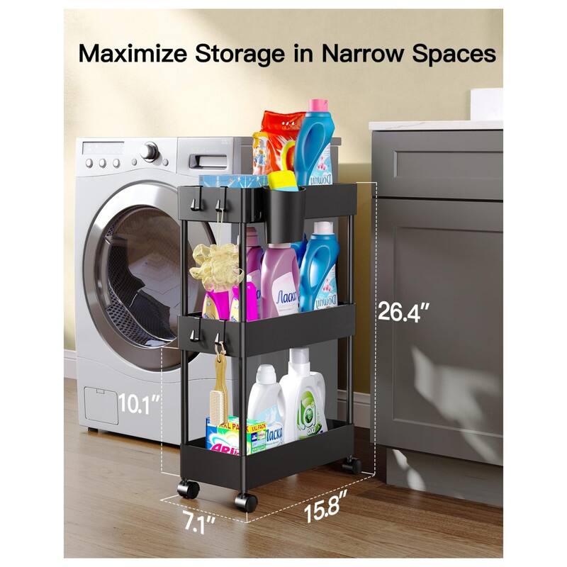 Slim Storage Cart with Wheels - 7.1 x 15.8 x 26.4 inches