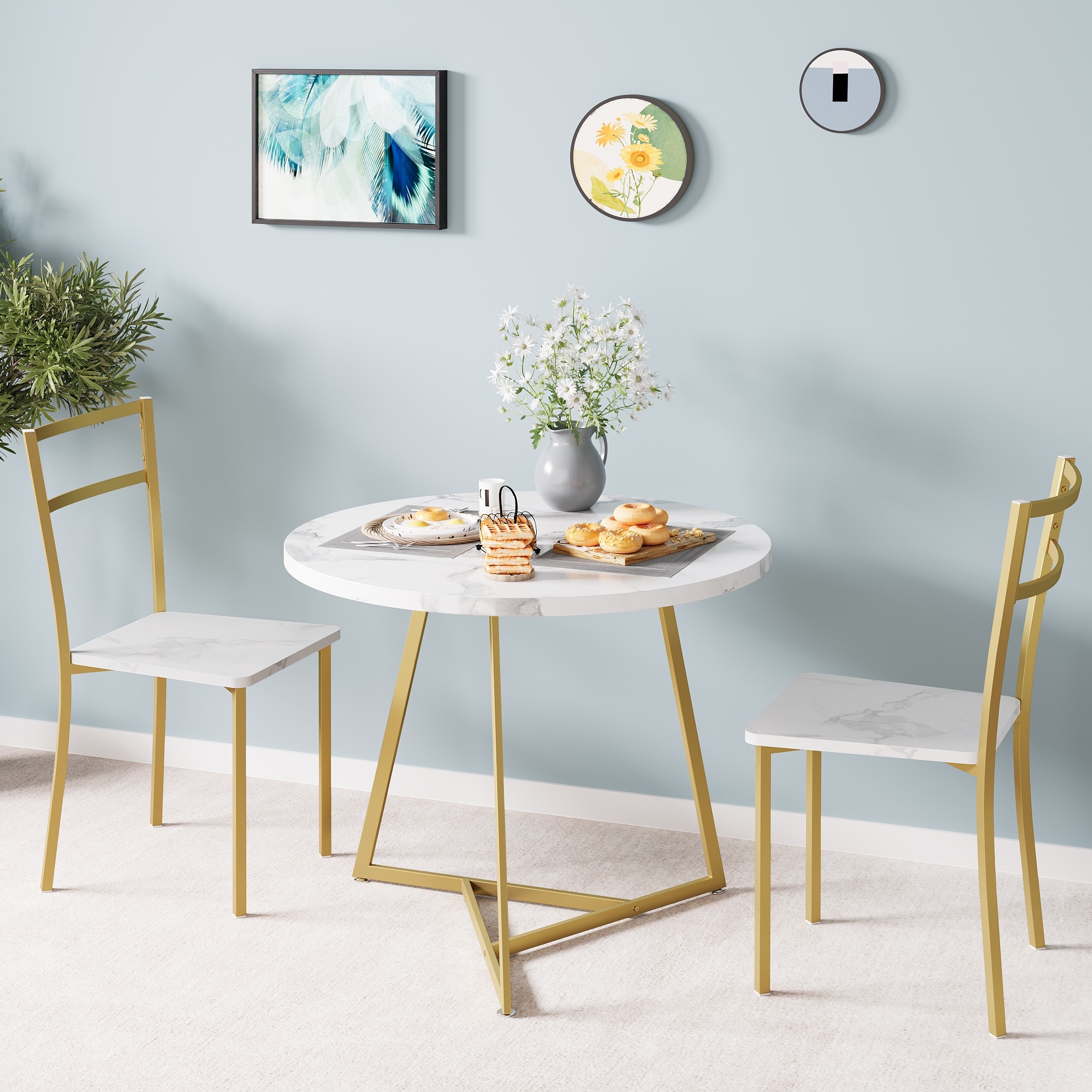 3-Piece Dining Set Round Modern Small Kitchen Chairs for 2, Small Dining Table Set for Dining Room