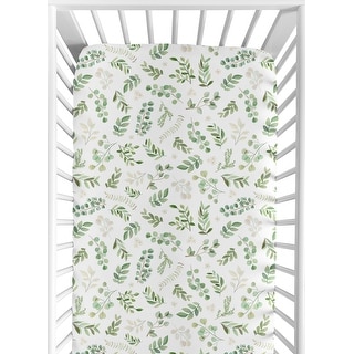 Leaf Collection Boy Girl Jersey Knit Fitted Crib Sheet - Green Boho Watercolor Botanical Floral Flower Woodland Garden