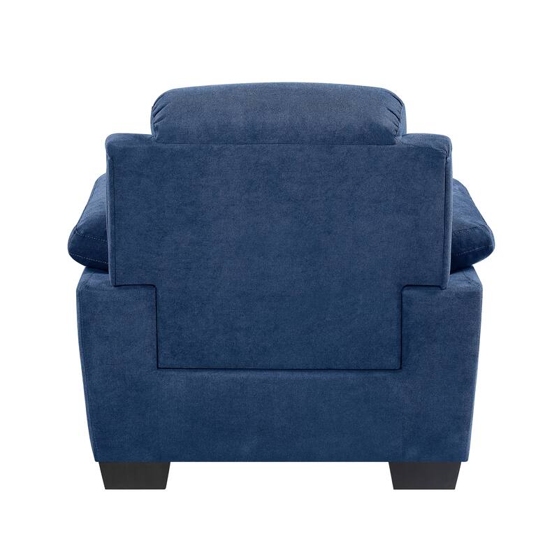 Blue Textured Fabric Plush Seating Chair with Solid Wood Frame