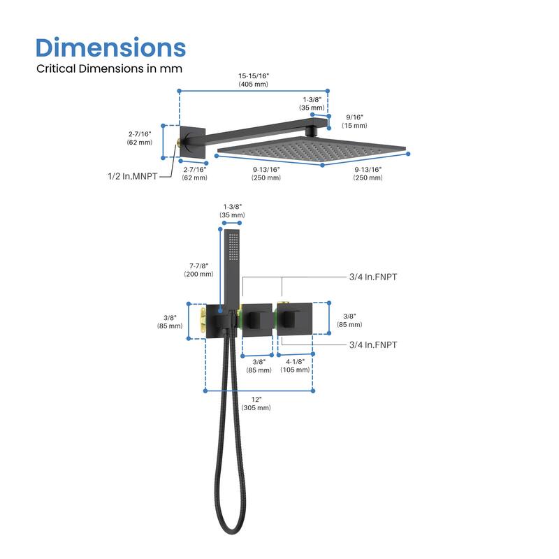 Cube 2 Function Thermostatic Shower System With Rough In Valve
