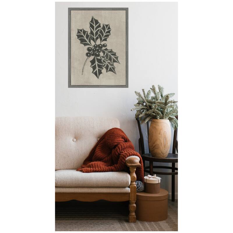 Kate and Laurel Framed Canvas Holly Berry by Nikita Jariwala