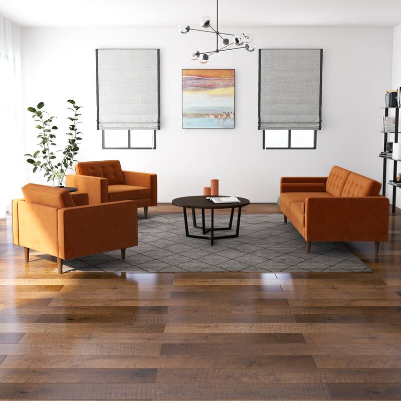 Mase 3-Piece Mid-Century Velvet Sofa and 2 Lounge Chairs Set in Gray