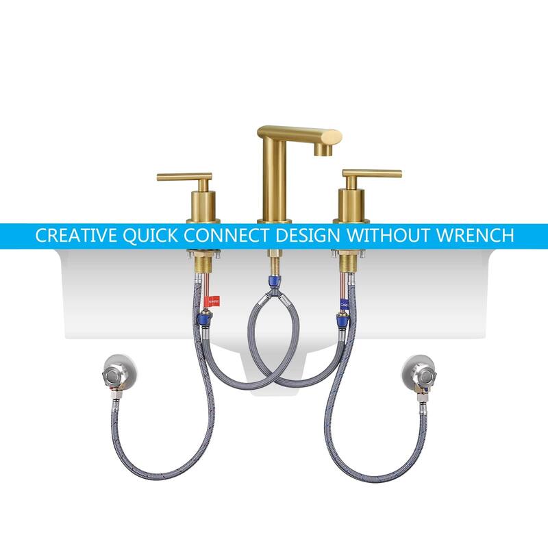 Modern 2 Handle Waterfall Bathroom Sink Faucet with Pop Up Drain Assembly and Lead Free Supply Hose, Rust Resistant