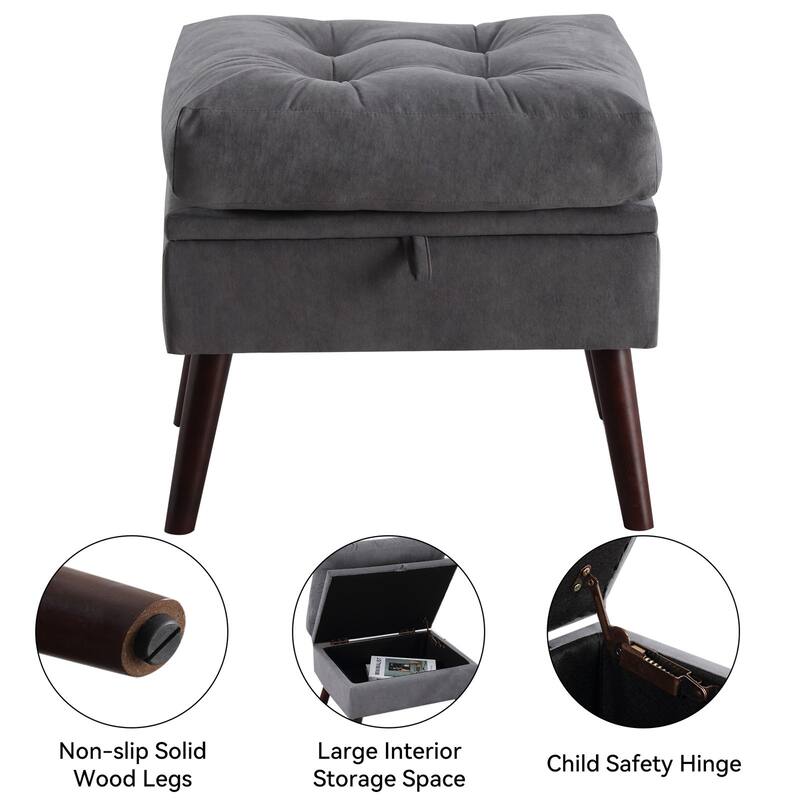 HOMYKA Upholstered Chaise Lounge Chair with Adjustable Backrest Storage Ottoman