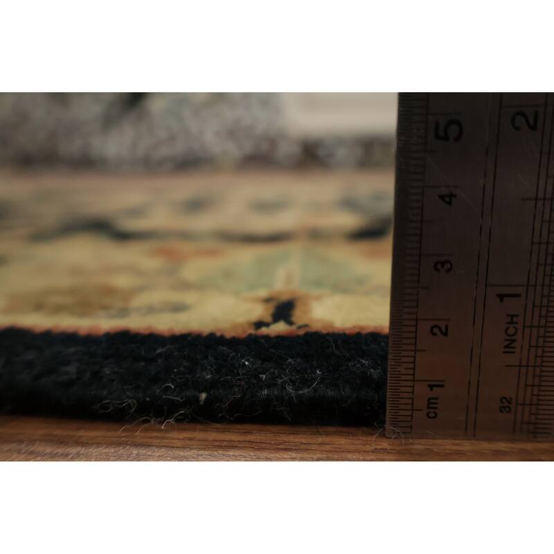 Hand Knotted Oriental 100% Wool Carpet Traditional Floral Black Agra Runner Rug - 12' 2'' X 2' 8''