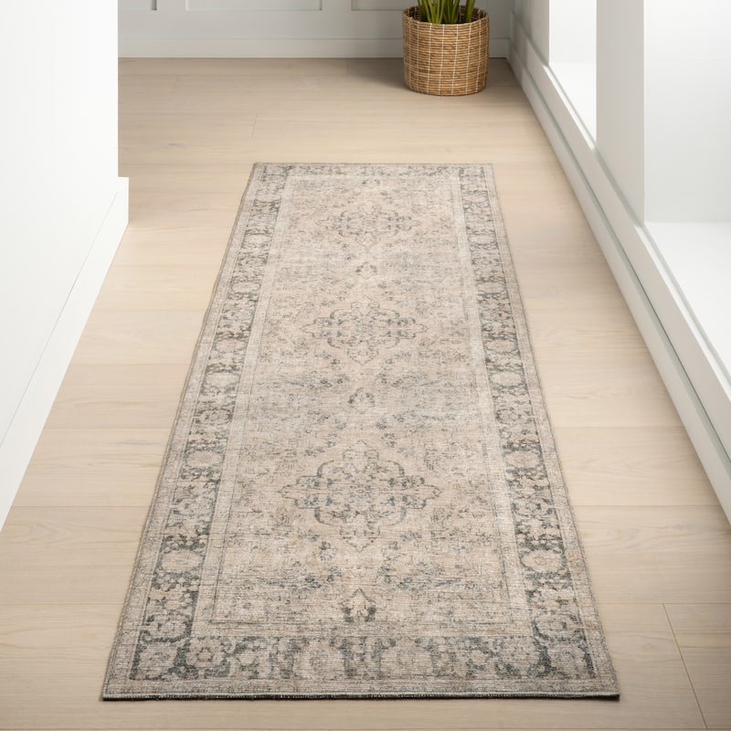 Nuloom Hillstone Collection Traditional Vintage Medallion Area Rug - 2' 8" x 8' - Brinly Grey - Runner