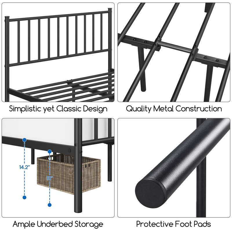 Yaheetech Minimalist Metal Platform Bed Frame with Spindle Headboard and Footboard