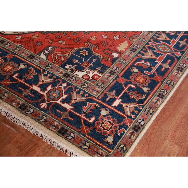 Hand Knotted Oriental 100% Wool Carpet Traditional Medallion Beige & Ivories Heriz (serapi) Area Rug - 11' 10'' X 8' 10''