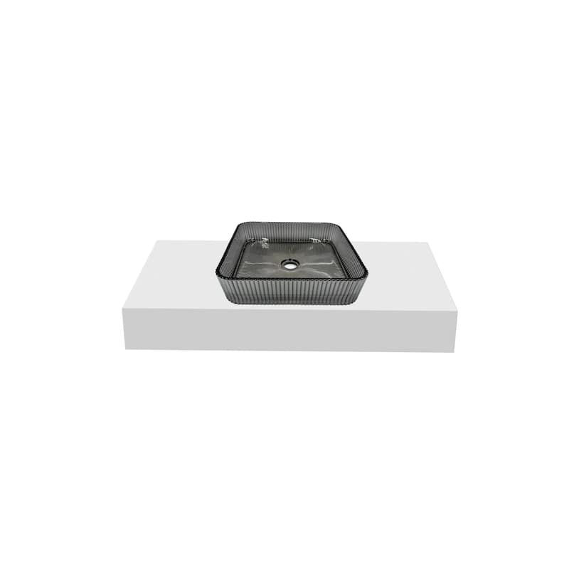 Plaza 15" Square Decorative Crystal Vessel Sinks With White Base - 30"Countertop - 15"LightBlack