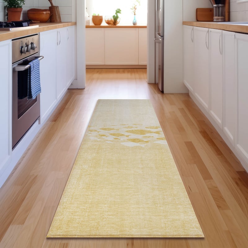 Premium Washable Super Modern Fish Soft Mayfield Rug - Gold - 2' 3" x 7' 6" - Runner