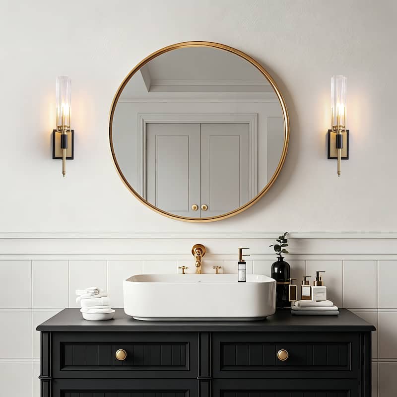 Black and Gold Wall Sconce with Clear Glass Shade E12 Base