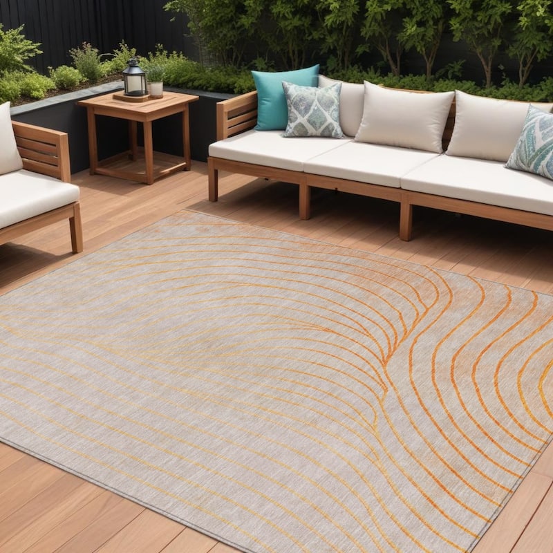 HomeRoots Abstract Transitional Rectangle Outdoor Rug - 10' X 14'